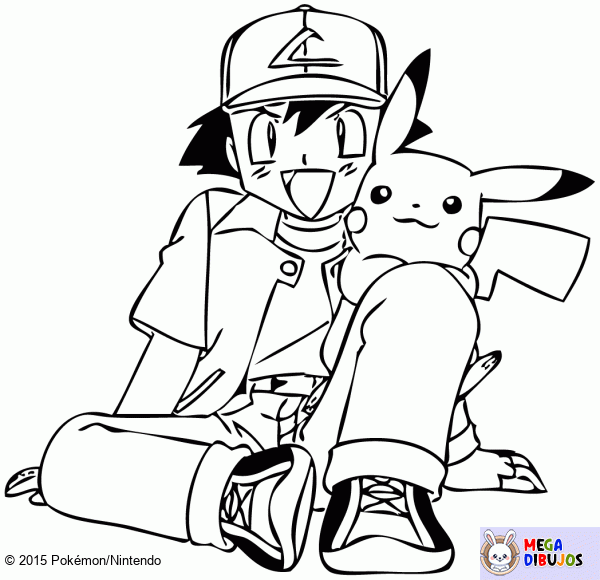 Dibujo para colorear Pikachu y ash