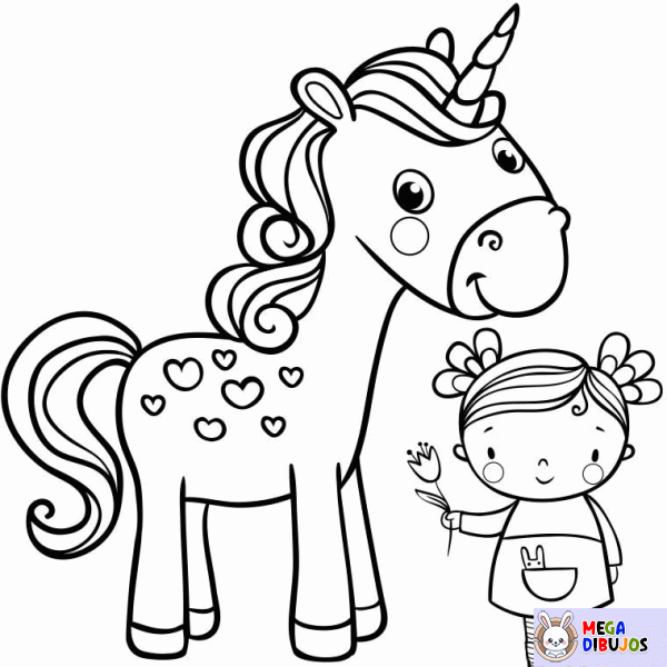 Dibujo para colorear Unicornio y niña