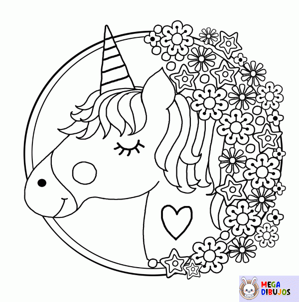 Dibujo para colorear Mandala Unicornio