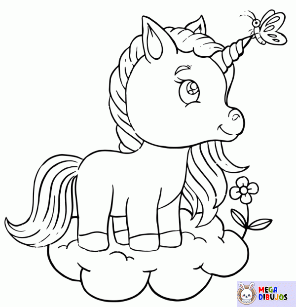 Dibujo para colorear Unicornio y mariposa