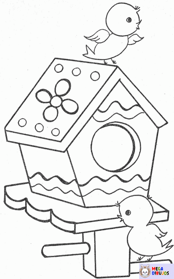 Dibujo para colorear Pajarera y pájaros