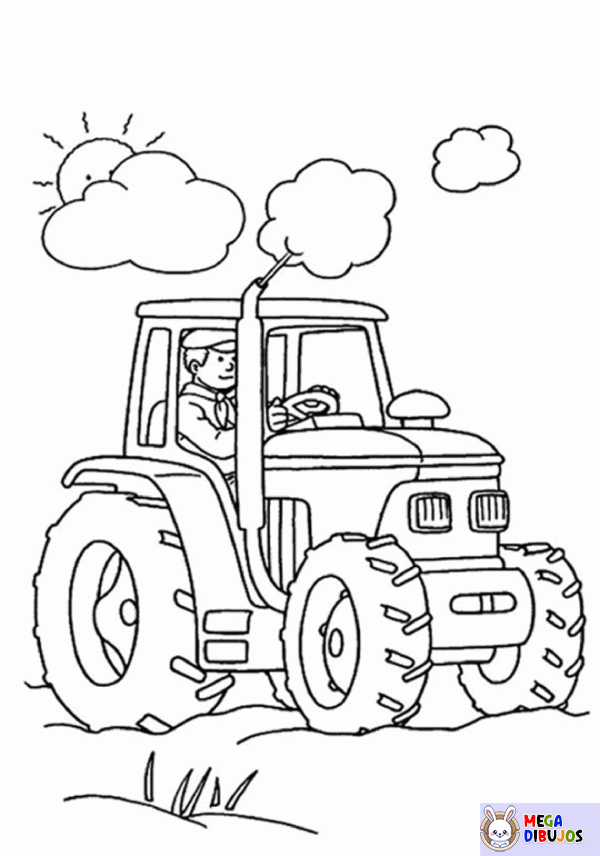 Dibujo para colorear Tractor en los campos