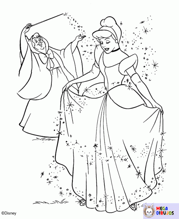 Dibujo para colorear Cenicienta y su hada madrina