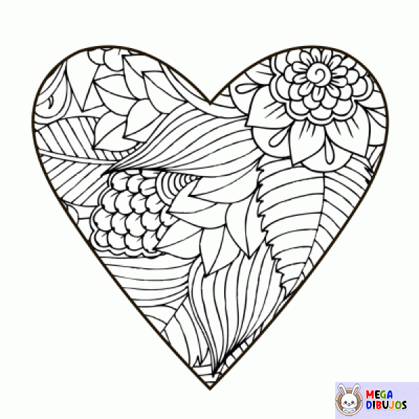 Dibujo para colorear Corazón y flores