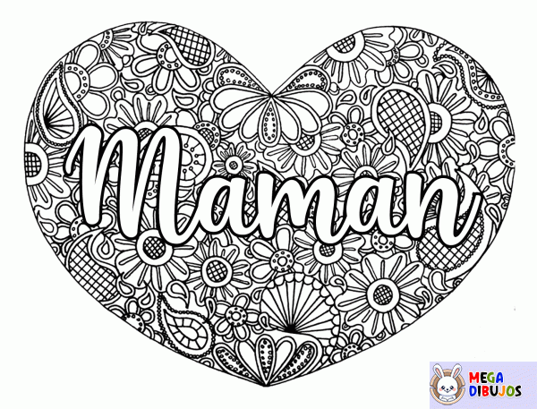 Dibujo para colorear Mandala Corazón Mamá