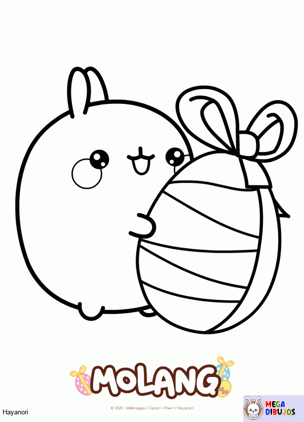 Dibujo para colorear Molang y su huevo de Pascua