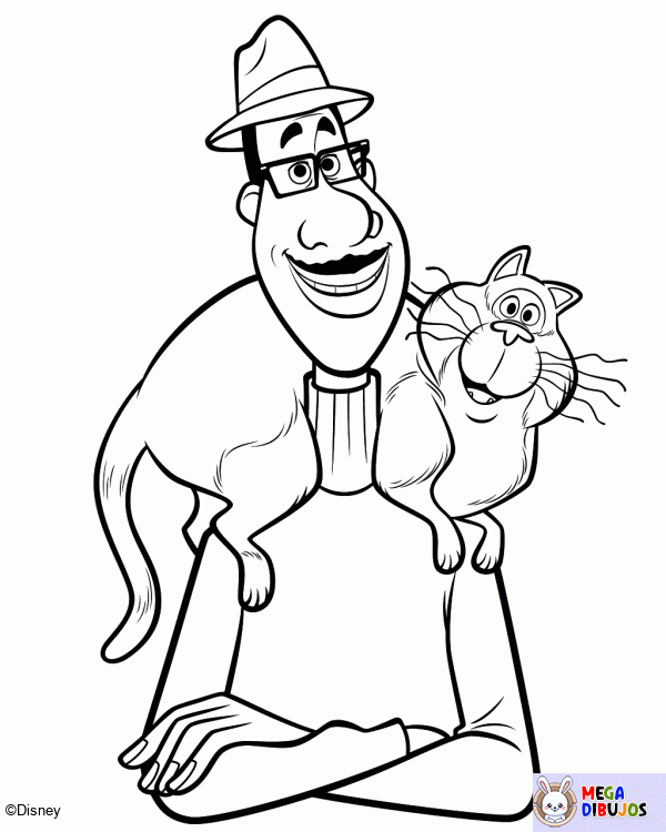 Dibujo para colorear Joe Gardner y su gato