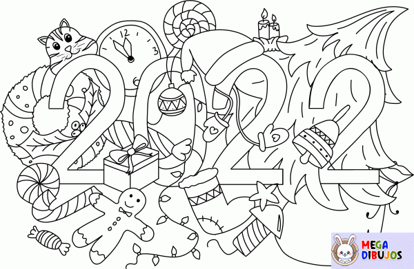 Dibujo para colorear Feliz año nuevo 2025