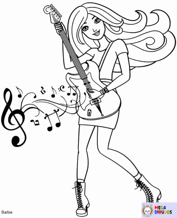 Dibujo para colorear Barbie guitarrista