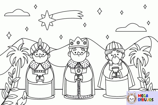Dibujo para colorear Gaspar, Melchor y Baltasar