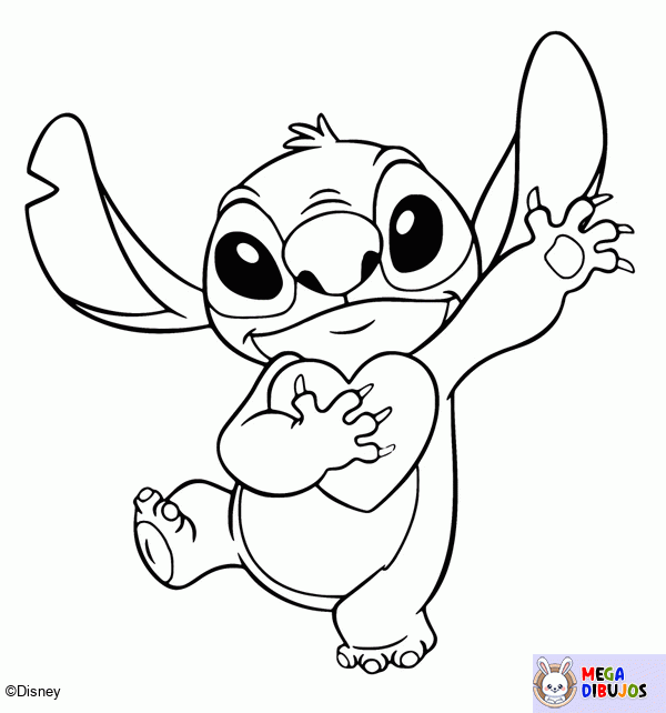 Dibujo para colorear Stitch sosteniendo un corazón
