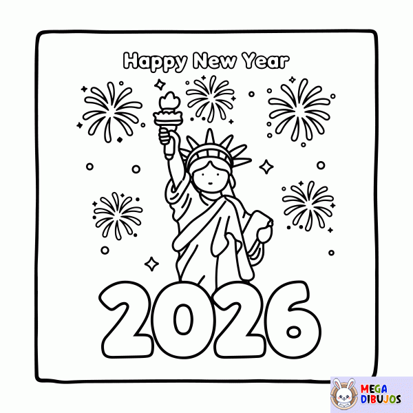 Dibujo para colorear Feliz a&ntilde;o nuevo 2026