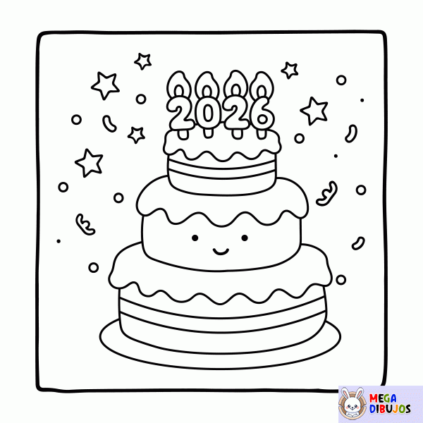 Dibujo para colorear Feliz a&ntilde;o nuevo 2026