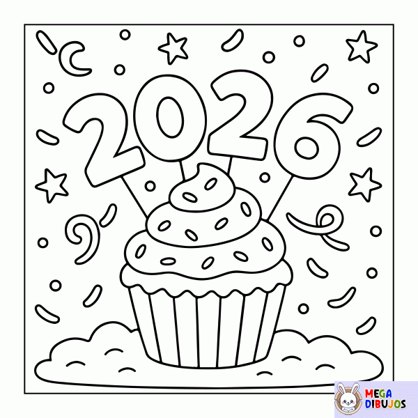 Dibujo para colorear Feliz a&ntilde;o nuevo 2026