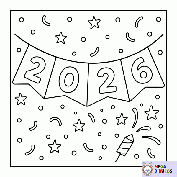 Dibujo para colorear Feliz a&ntilde;o nuevo 2026