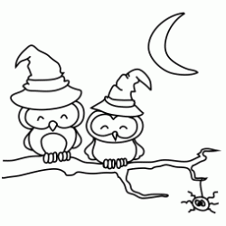 Dibujo para colorear Búhos con sombreros de brujas