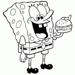 Dibujo para colorear Bob esponja se come una hamburguesa