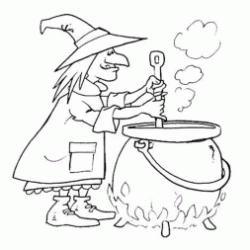 Dibujo para colorear Bruja y su olla