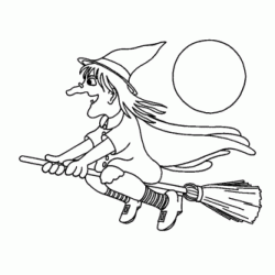 Dibujo para colorear Bruja en su escoba m&aacute;gica