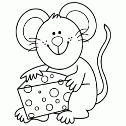 Dibujo para colorear Rat&oacute;n con un gran trozo de queso