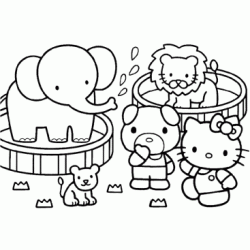 Dibujo para colorear Hello Kitty en el zool&oacute;gico