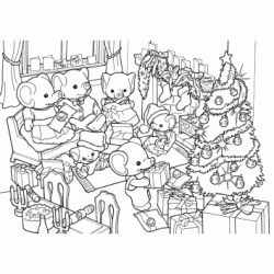 Dibujo para colorear La familia de elefantes celebra la Navidad.