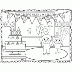 Dibujo para colorear 100 dias de festejo escolar