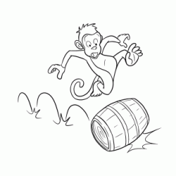Dibujo para colorear Mono en un barril