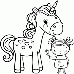 Dibujo para colorear El unicornio y la ni&ntilde;a