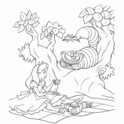 Dibujo para colorear Alicia y el gato de Cheshire