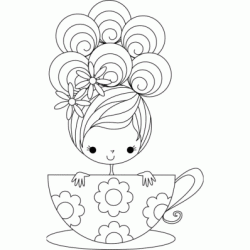 Dibujo para colorear Ni&ntilde;a y taza de t&eacute;