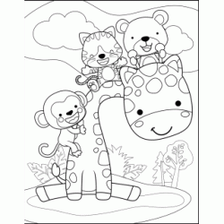 Dibujo para colorear Jirafa y sus amigos