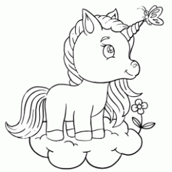 Dibujo para colorear Unicornio y mariposa