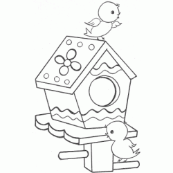 Dibujo para colorear Pajarera y p&aacute;jaros