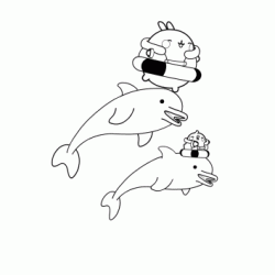 Dibujo para colorear Molang y los delfines