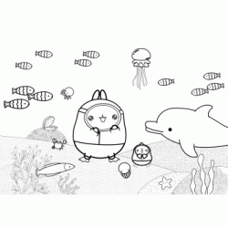 Dibujo para colorear Molang bajo el oc&eacute;ano