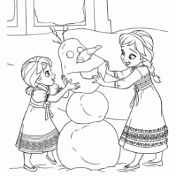 Dibujo para colorear Anna y Elsa est&aacute;n construyendo un mu&ntilde;eco de nieve