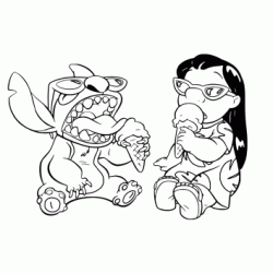 Dibujo para colorear Lilo y Stitch comen helado