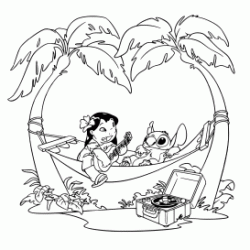 Dibujo para colorear Lilo y Stitch en la playa