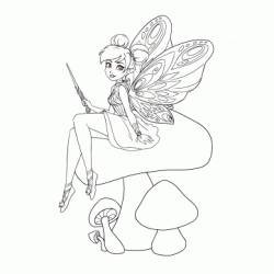Dibujo para colorear Hada bonita en un hongo