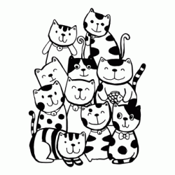 Dibujo para colorear &iexcl;Mont&oacute;n de gatos!