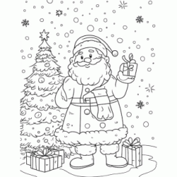 Dibujo para colorear Papa Noel y los regalos