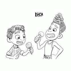 Dibujo para colorear Alberto y Luca comen helado
