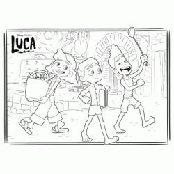 Dibujo para colorear Luca, Alberto y Giulia cocinan