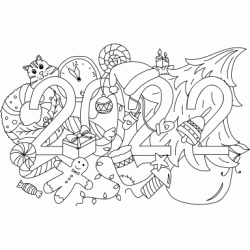 Dibujo para colorear Feliz año nuevo 2025
