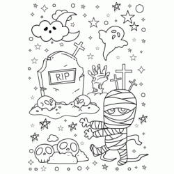 Dibujo para colorear Decoración de momia y Halloween para colorear