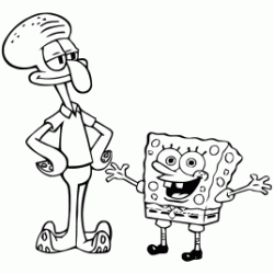 Dibujo para colorear Bob Esponja y Carlo el calamar