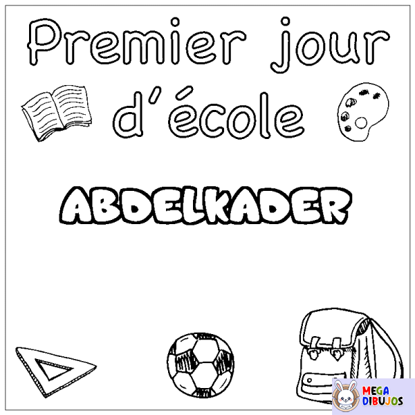 Coloraci&oacute;n del nombre ABDELKADER - decorado primer d&iacute;a de escuela