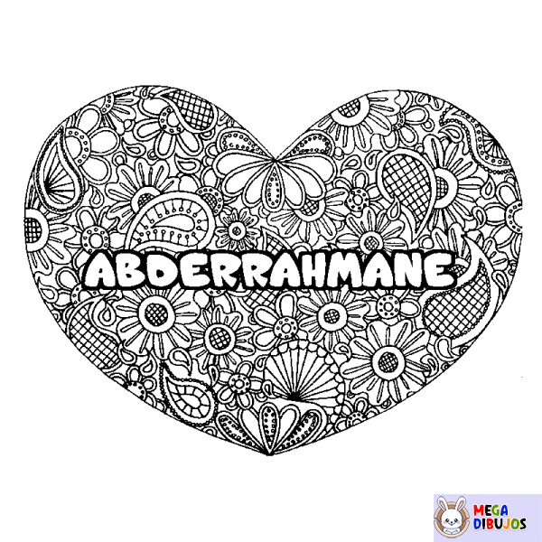 Coloración del nombre ABDERRAHMANE - decorado mandala de coraz&oacute;n