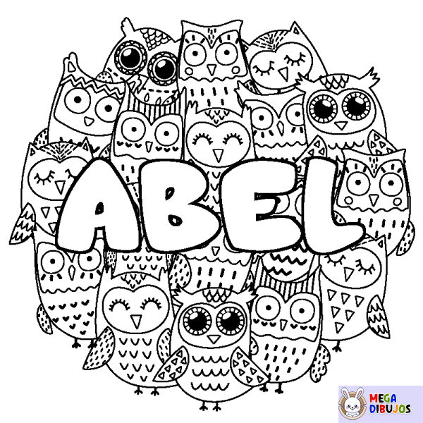 Coloración del nombre ABEL - decorado b&uacute;hos